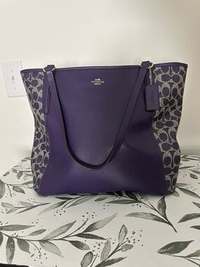 Coach Purple Signature Canvas & Leather Tote